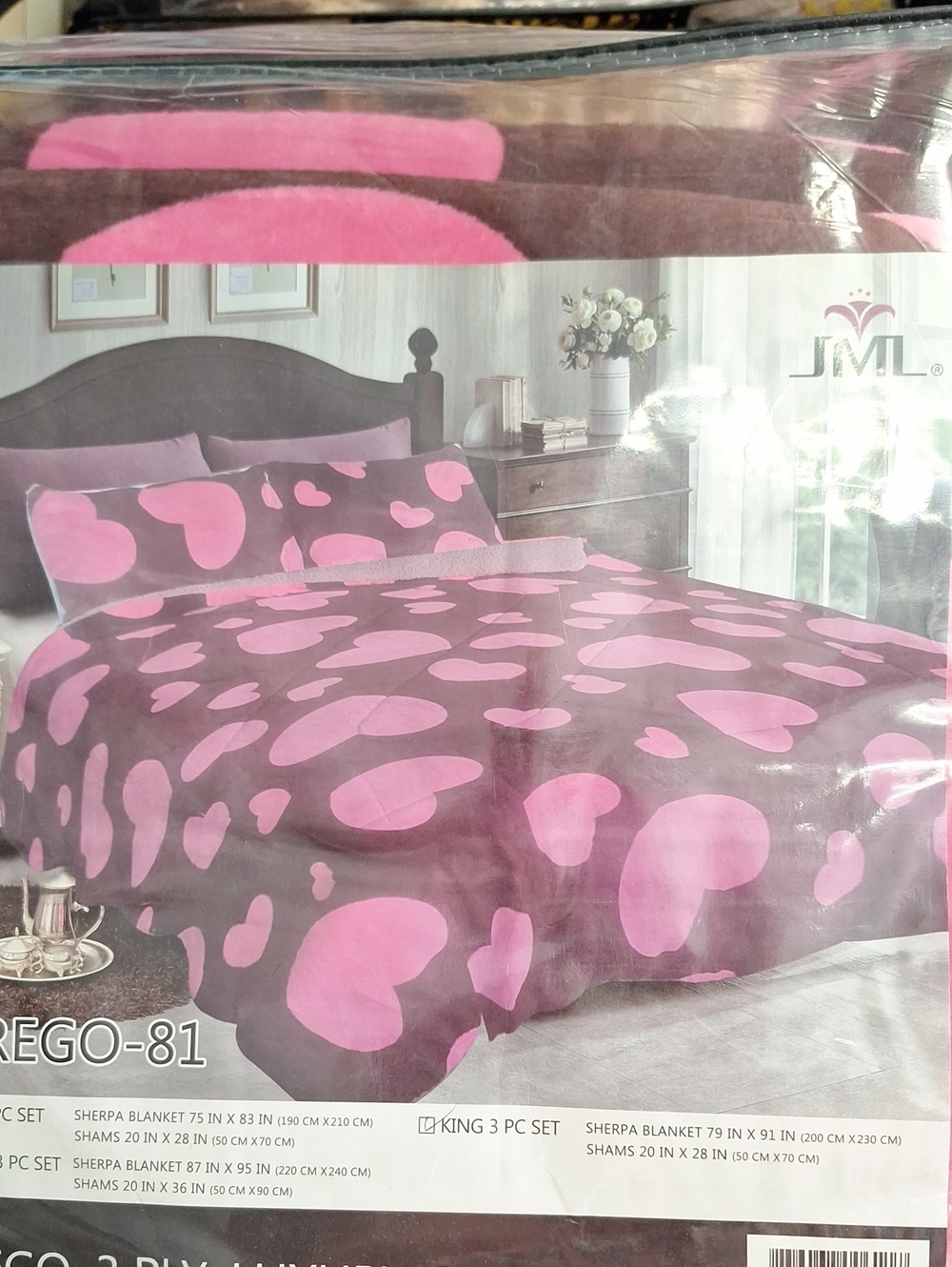 Pink Heart Sherpa Comforter Set - Pink on Brown